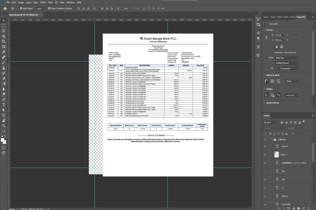 Bangladesh Dutch Bangla Bank Limited Relevé de compte Modèle Word et PDF template